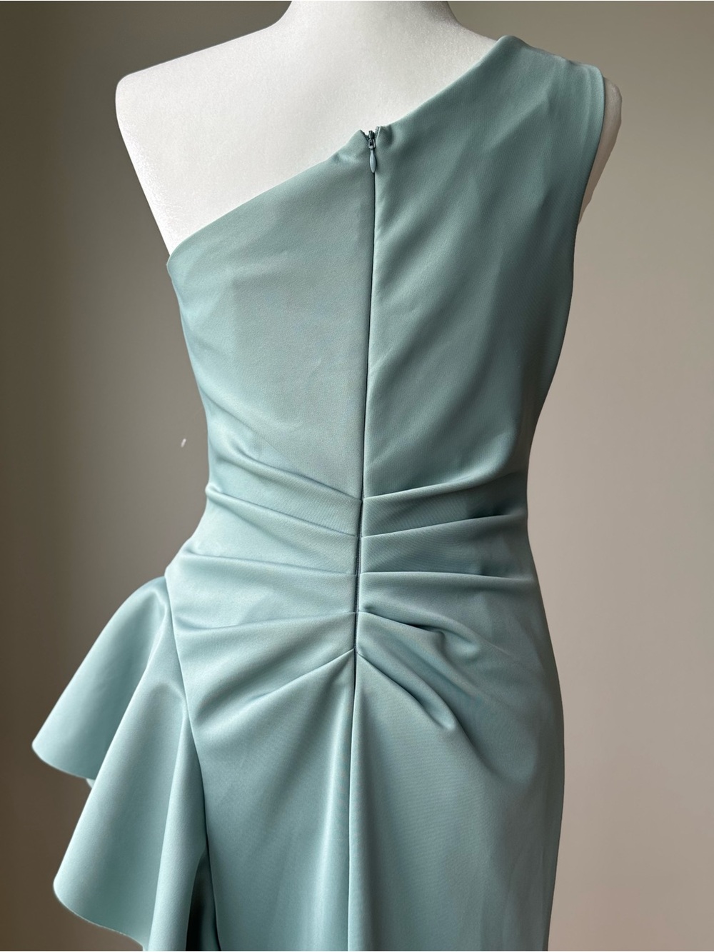 NWOT Xscape Flo Long Techno Scuba One Shoulder Ruffle Dress Size 6 - Picture 5 of 9